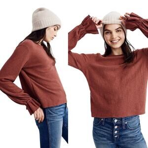 Madewell Ruffle Cuff Long Sleeve Top in Antique Rose Size Large Texture & Thread
